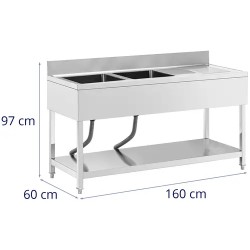 Royal Catering tiskipöytä 2 allasta ruostumaton teräs 160 x 60 cm