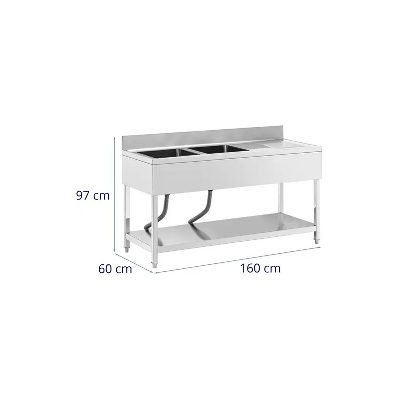 Royal Catering tiskipöytä 2 allasta ruostumaton teräs 160 x 60 cm