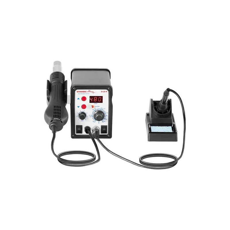 Stamos Soldering S-LS-4 Juottostasema 2-in-1 60 W + 650 W LED-näytöllä ja lisävarusteilla
