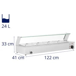Royal Catering Bain Marie -vesihaude-lämmitin 24 l, 4 x GN-1/2-astiaa ja lasikansi
