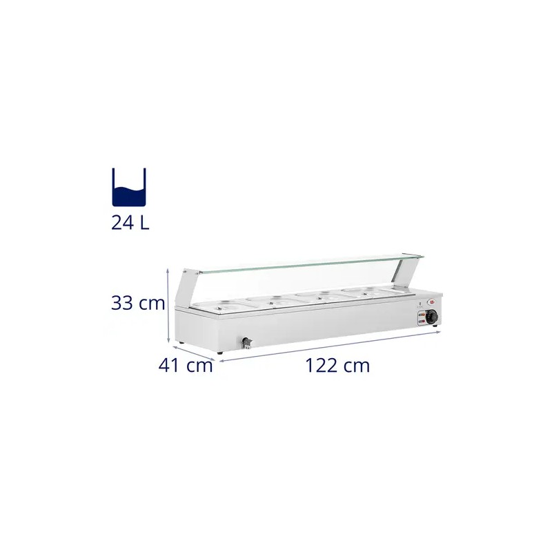 Royal Catering Bain Marie -vesihaude-lämmitin 24 l, 4 x GN-1/2-astiaa ja lasikansi