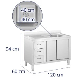 Royal Catering RC-IKS08 tiskiallaskaappi ruostumaton teräs 120 x 60 cm