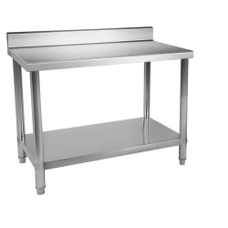 Royal Catering ruostumaton työpöytä 100 x 70 cm, 120 kg kantavuus, reunuksella