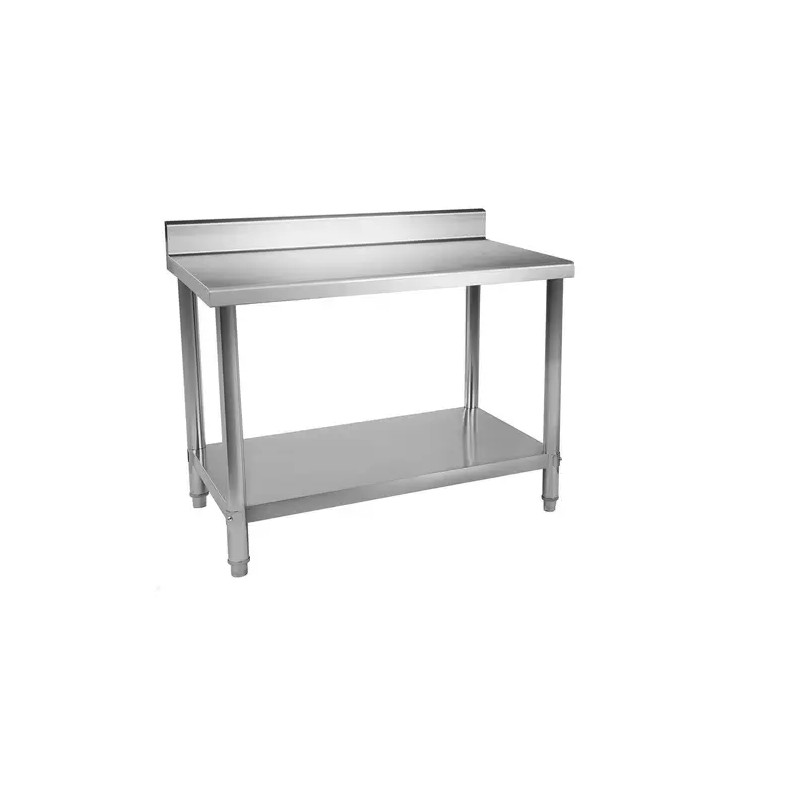 Royal Catering ruostumaton työpöytä 100 x 70 cm, 120 kg kantavuus, reunuksella