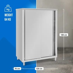 Royal Catering ruostumattomasta teräksestä valmistettu astiakaappi 120 x 70 x 180 cm