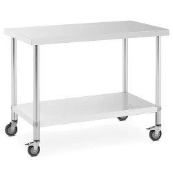 Royal Catering ruostumattomasta teräksestä valmistettu työpöytä pyörillä 60 x 120 cm