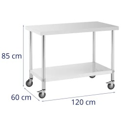Royal Catering ruostumattomasta teräksestä valmistettu työpöytä pyörillä 60 x 120 cm
