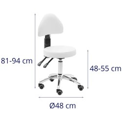 Physa Bulle White -rollhocker selkänojalla, korkeussäädettävä 48–61 cm, valkoinen, 150 kg