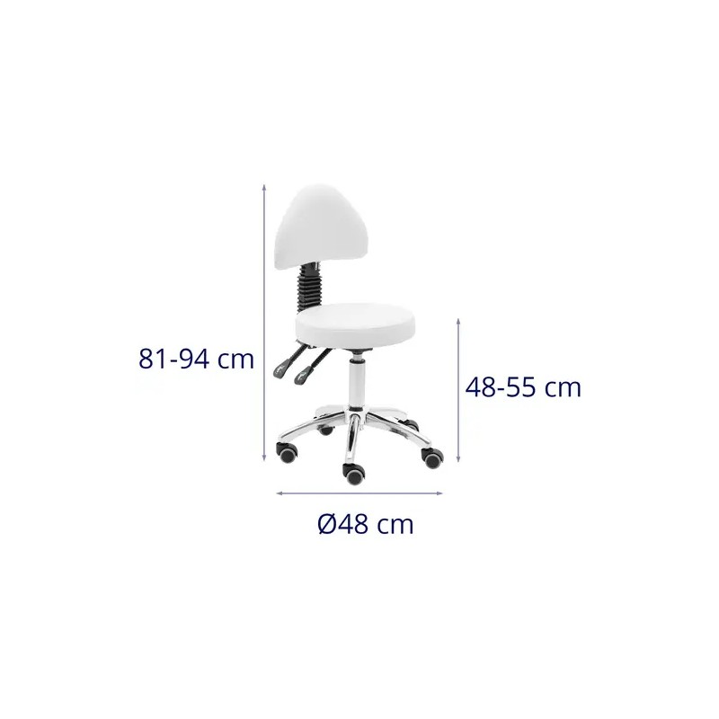 Physa Bulle White -rollhocker selkänojalla, korkeussäädettävä 48–61 cm, valkoinen, 150 kg