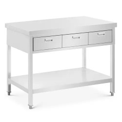 Royal Catering ruostumattomasta teräksestä valmistettu työpöytä 120 x 60 cm 3 vetolaatikkoa 436 kg