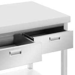 Royal Catering ruostumattomasta teräksestä valmistettu työpöytä 120 x 60 cm 3 vetolaatikkoa 436 kg