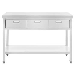 Royal Catering ruostumattomasta teräksestä valmistettu työpöytä 120 x 60 cm 3 vetolaatikkoa 436 kg