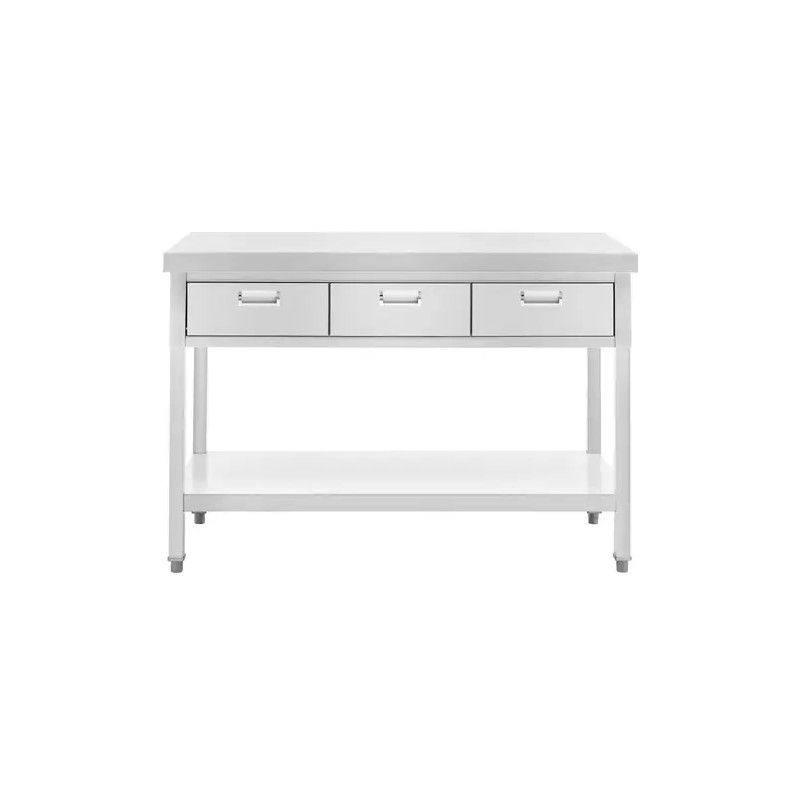 Royal Catering ruostumattomasta teräksestä valmistettu työpöytä 120 x 60 cm 3 vetolaatikkoa 436 kg