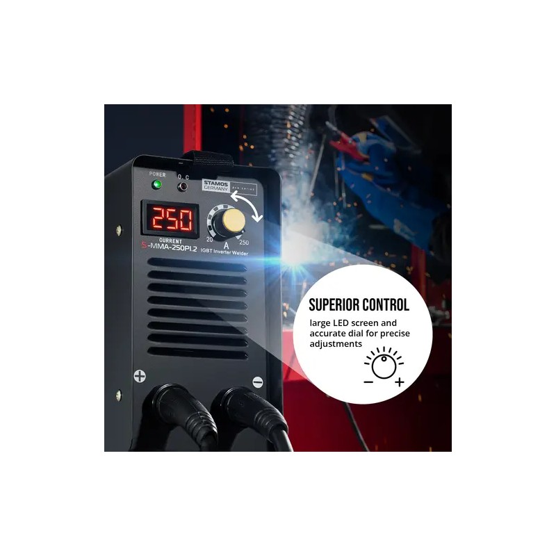Stamos Germany S-MMA-250PI.2 MMA-elektrodihitsauslaite 250 A, 8 m kaapelit 7,9 kg