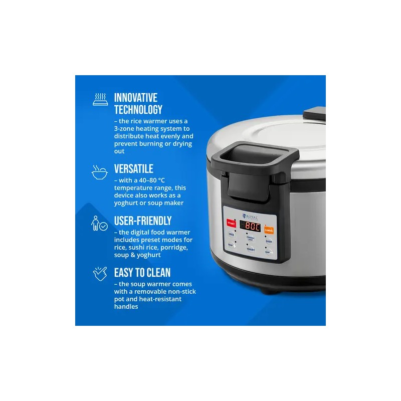 Royal Catering digitaalinen riisilämmitin 19 l, 40-80 °C