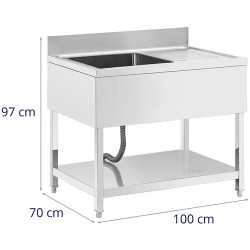 Royal Catering tiskipöytä, 1 allas, ruostumaton teräs, 100 x 70 cm