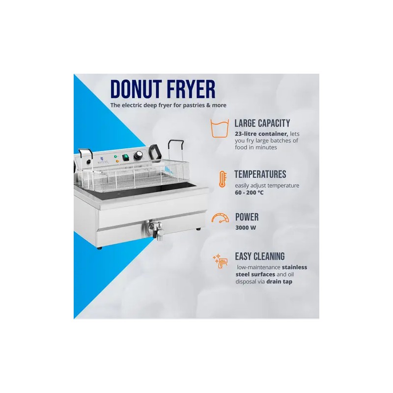 Royal Catering sähkökäyttöinen friteerausallas 23 l 3000 W poistoventtiilillä