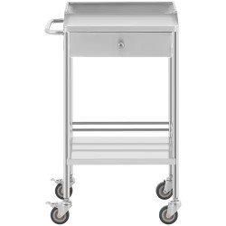 Laboratoriovaunu ruostumattomasta teräksestä, 2 hyllyä ja 1 laatikko, 40 kg