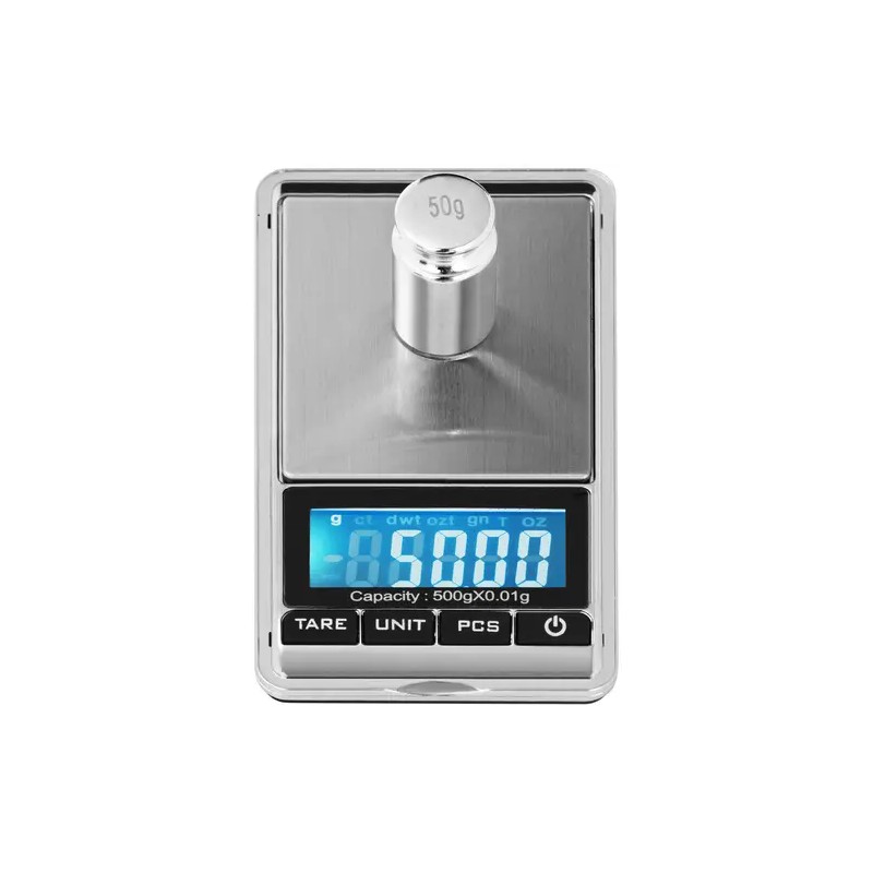 Digitaalinen taskuvaaka 500 g, 0,01 g jaottelu, keinonahkakotelo
