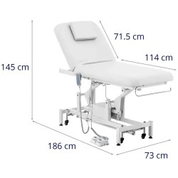 Sähköinen hierontapöytä 187 x 70 cm, korkeussäätö 68–90 cm, 200 kg, valkoinen