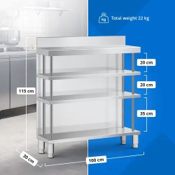 Royal Catering baarityöpöytä ruostumaton teräs 100 x 30 x 115 cm