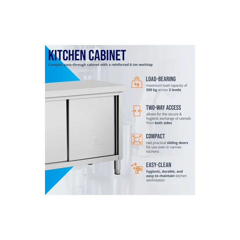 Royal Catering ECO ruostumattomasta teräksestä valmistettu läpilastuskaappi 120 x 60 cm, 500 kg