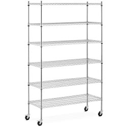 Royal Catering metallihylly 120 x 45 x 190 cm 6 tasoa 90 kg kantavuus 4 pyörää