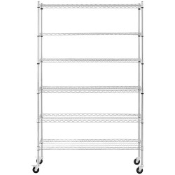 Royal Catering metallihylly 120 x 45 x 190 cm, 6 tasoa, 90 kg kantavuus, 4 pyörää