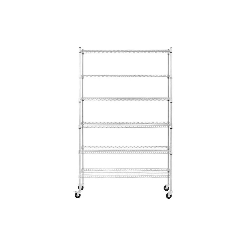 Royal Catering metallihylly 120 x 45 x 190 cm, 6 tasoa, 90 kg kantavuus, 4 pyörää