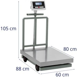 Alustavaaka 1000 kg / 0,2 kg, 60 x 80 cm, pyörillä, LCD-näyttö