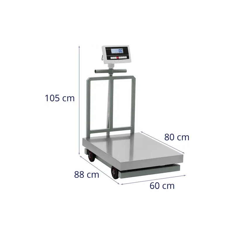 Alustavaaka 1000 kg / 0,2 kg, 60 x 80 cm, pyörillä, LCD-näyttö