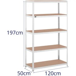 MSW raskaan kuorman metallihylly, 5 tasoa, 120 x 50 x 200 cm, 150 kg tasoa kohti, harmaa