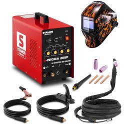 Stamos Germany S WIGMA 200P WIG hitsaussetti 200 A 230 V Puls Firestarter 500 hitsauskypärä 13 15 kg