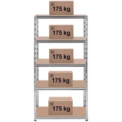 MSW raskashylly 90 x 60 x 180 cm, 5 hyllytasoa, harmaa 15.40 kg