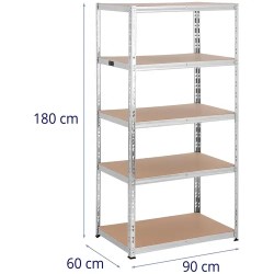 MSW raskashylly 90 x 60 x 180 cm, 5 hyllytasoa, harmaa 15.40 kg