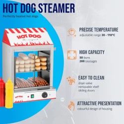 Royal Catering Hot Dog Steamer 2000 W nakki- ja sämpylälämmitin