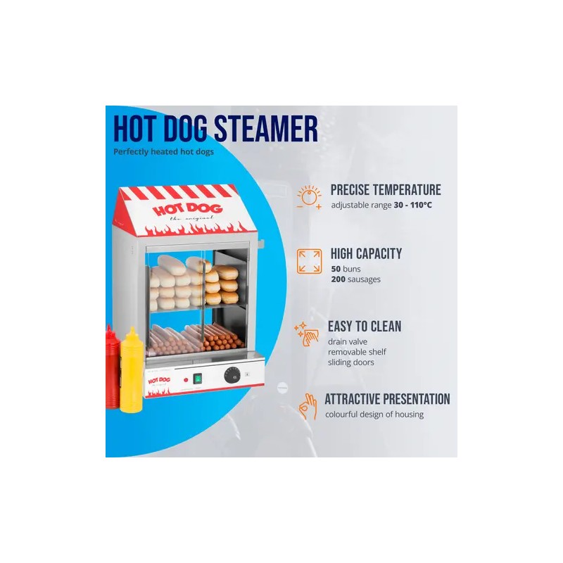 Royal Catering Hot Dog Steamer 2000 W nakki- ja sämpylälämmitin