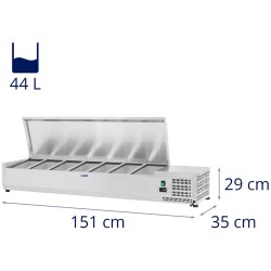Royal Catering RCKV-150/33-7S kylmävitriini 150 x 33 cm, 7 GN 1/4 -astiaa