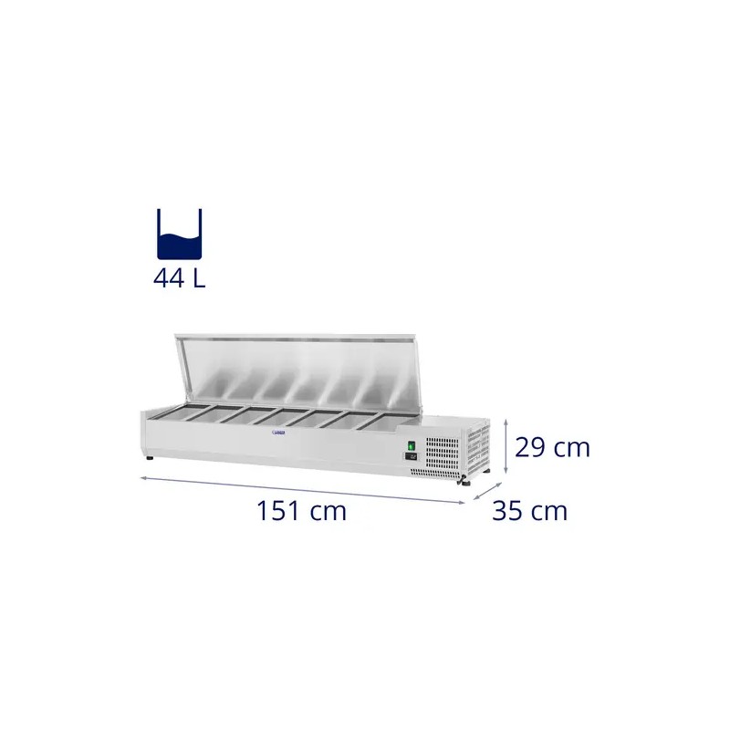 Royal Catering RCKV-150/33-7S kylmävitriini 150 x 33 cm, 7 GN 1/4 -astiaa