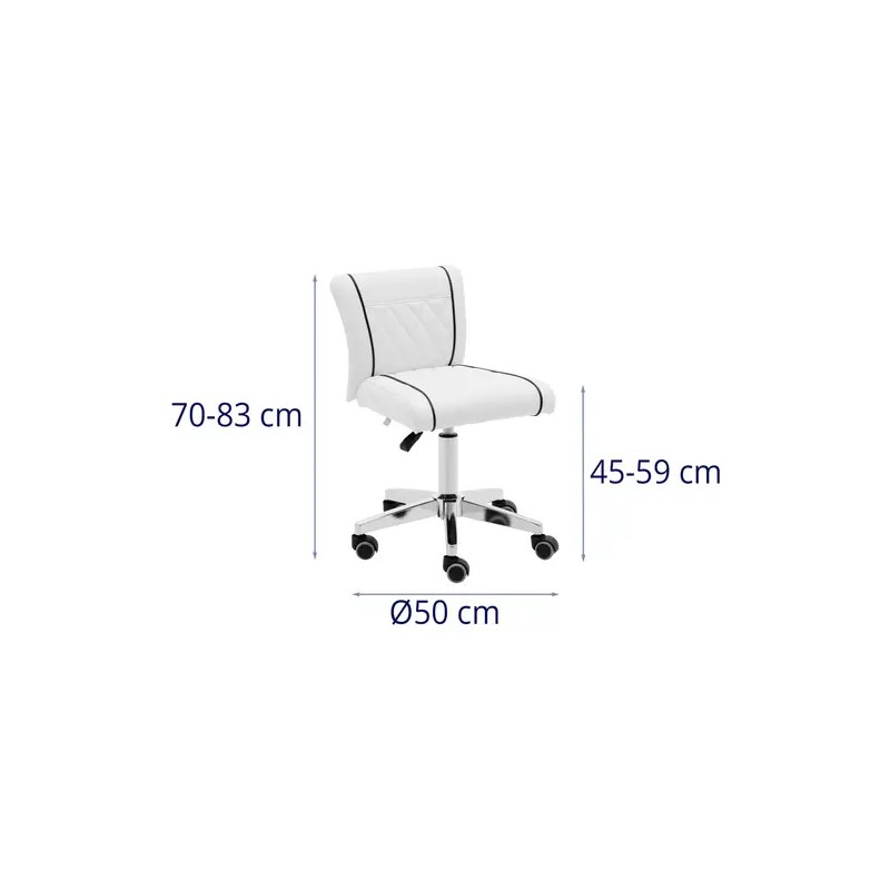 Physa Gland White rollhocker selkänojalla, korkeussäädettävä 45-59 cm, valkoinen, 150 kg