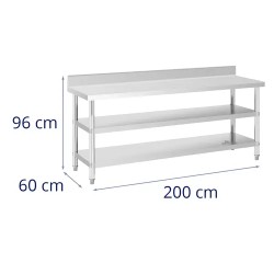 Royal Catering ECO ruostumaton työpöytä 200 x 60 cm 500 kg välipohjalla
