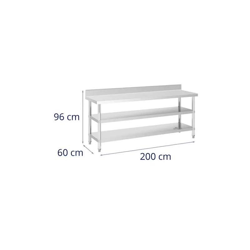Royal Catering ECO ruostumaton työpöytä 200 x 60 cm 500 kg välipohjalla