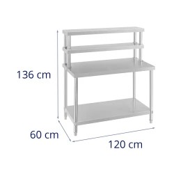 Royal Catering RCAT-120/60-H ruostumattomasta teräksestä valmistettu työpöytä hyllyköllä 120 x 60 cm