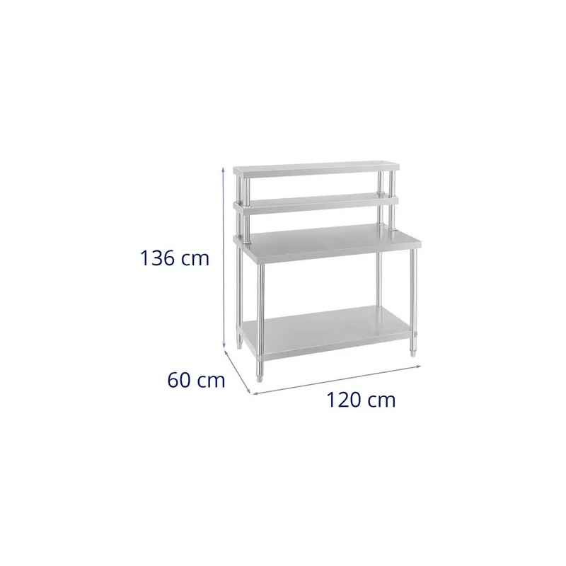 Royal Catering RCAT-120/60-H ruostumattomasta teräksestä valmistettu työpöytä hyllyköllä 120 x 60 cm
