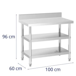 Royal Catering ECO ruostumaton työpöytä 100 x 60 cm, 500 kg kantavuus, välitaso
