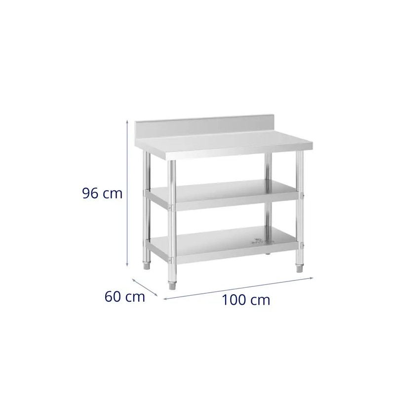 Royal Catering ECO ruostumaton työpöytä 100 x 60 cm, 500 kg kantavuus, välitaso