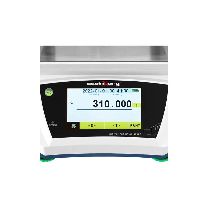Tarkkuusvaaka 300 g / 0,001 g, halkaisija 98 mm, kosketus-LCD ja lasinen tuulensuoja