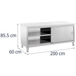 Royal Catering RCSSCB-200X60-E ruostumattomasta teräksestä valmistettu työpöytäkaappi 200 x 60 cm