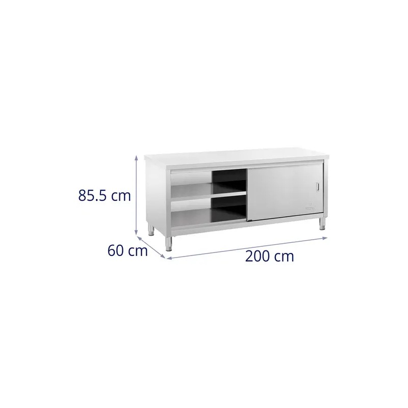 Royal Catering RCSSCB-200X60-E ruostumattomasta teräksestä valmistettu työpöytäkaappi 200 x 60 cm