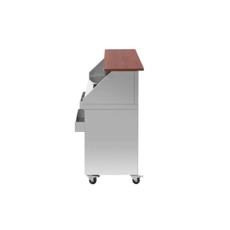Royal Catering Mobile Cocktail-asema 180 cm puukuvioitu jääastialla ja tiskialtaalla
